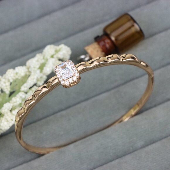 Elegant Rose Gold Bangle with Cushion Cut Stone Accent, XPBL0472 - Picture 10 of 12